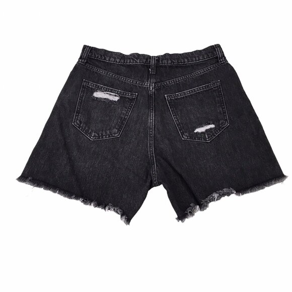 JortsHi-Rise Denim Shorts Juniors Size 13 Black Button Fly Distressed - Picture 7 of 10
